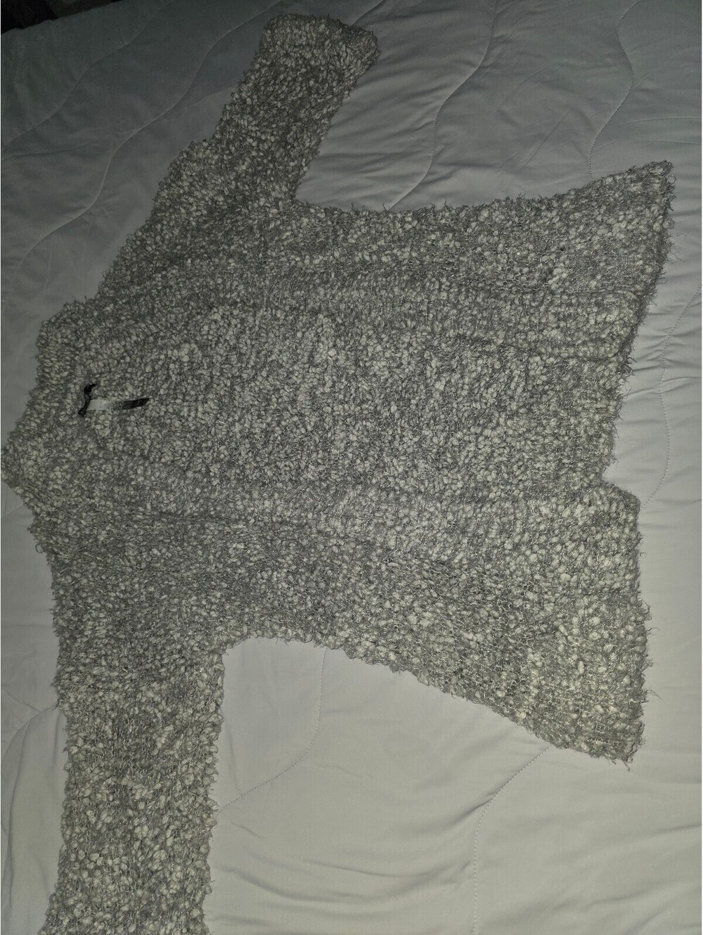 Kensie Women's Gray & White Eyelash Fuzzy Open Cardigan Sweater - Xsmall